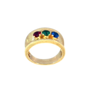 Vintage 3 Multicolor Stone 14k Yellow Gold Ring Band
