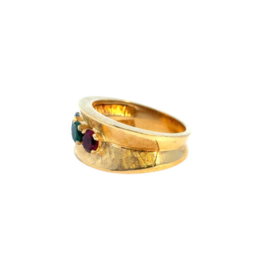 Vintage 3 Multicolor Stone 14k Yellow Gold Ring Band