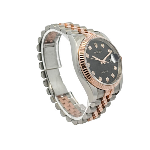 Rolex 116231 Datejust Two Tone 18k Rose Gold Black Rolex Pyramid Diamond Dial Watch - Image 4