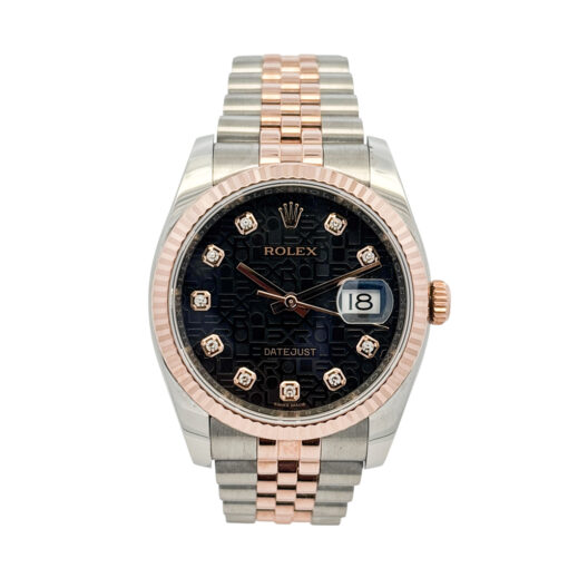 Rolex 116231 Datejust Two Tone 18k Rose Gold Black Rolex Pyramid Diamond Dial Watch - Image 12