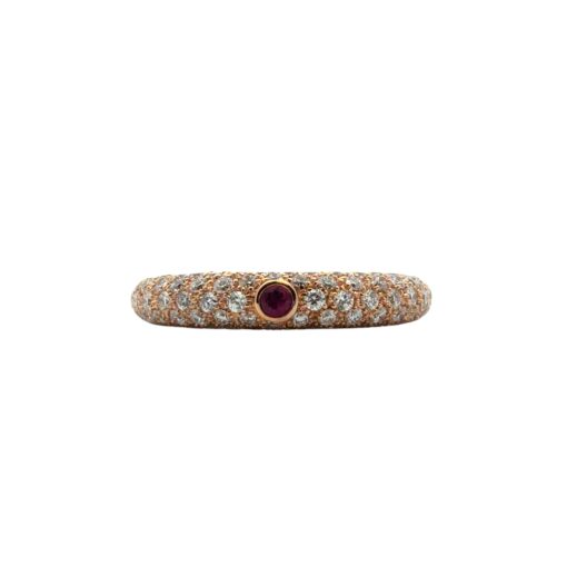 18k Rose Gold Pave Diamond with 1 Ruby Band Ring - Image 11