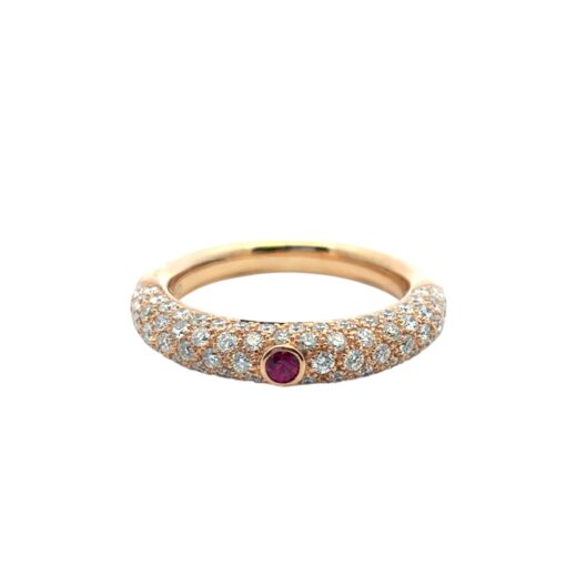 18k Rose Gold Pave Diamond with 1 Ruby Band Ring - Image 15