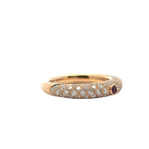 18k Rose Gold Pave Diamond with 1 Ruby Band Ring - Image 4