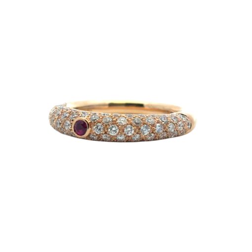 18k Rose Gold Pave Diamond with 1 Ruby Band Ring - Image 9