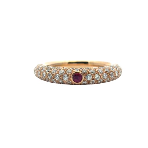 18k Rose Gold Pave Diamond with 1 Ruby Band Ring - Image 10