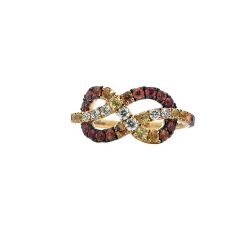 18k Yellow Gold Diamond Orange Stone Bowtie Ring - Image 2