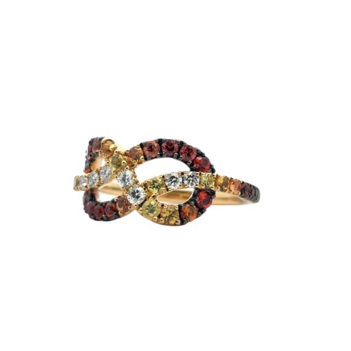 18k Yellow Gold Diamond Orange Stone Bowtie Ring - Image 12