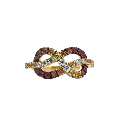 18k Yellow Gold Diamond Orange Stone Bowtie Ring - Image 13