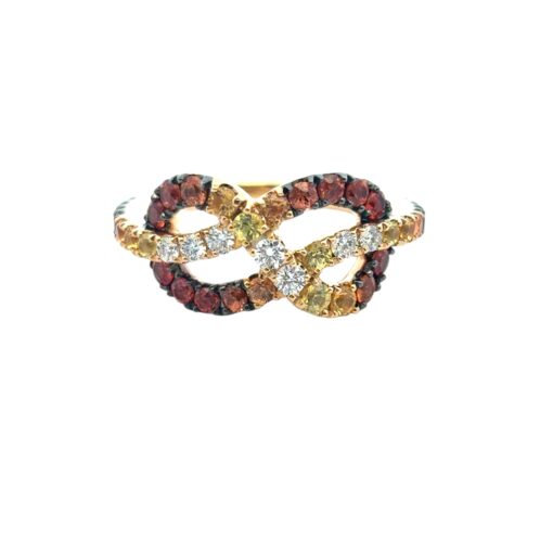 18k Yellow Gold Diamond Orange Stone Bowtie Ring - Image 17