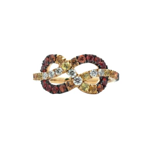 18k Yellow Gold Diamond Orange Stone Bowtie Ring - Image 3