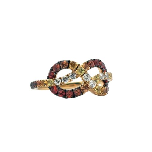 18k Yellow Gold Diamond Orange Stone Bowtie Ring - Image 5