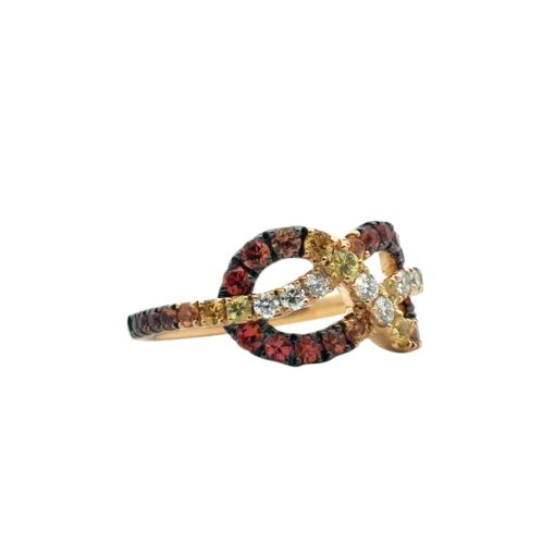 18k Yellow Gold Diamond Orange Stone Bowtie Ring - Image 6
