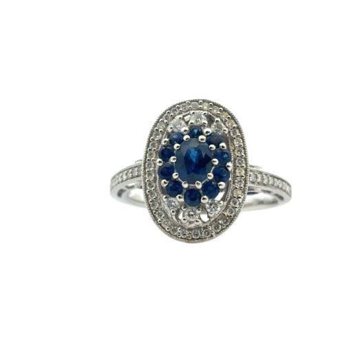 18k White Gold Diamond and Sapphire Cocktail Ring - Image 2