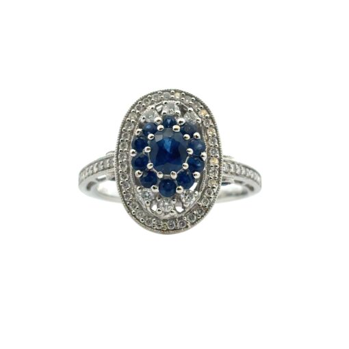 18k White Gold Diamond and Sapphire Cocktail Ring - Image 11