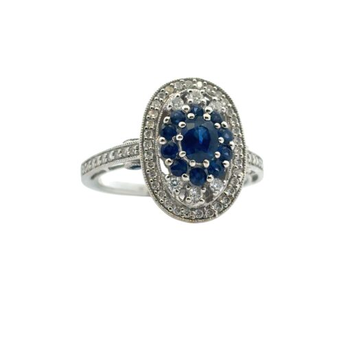 18k White Gold Diamond and Sapphire Cocktail Ring - Image 3