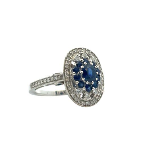 18k White Gold Diamond and Sapphire Cocktail Ring - Image 4