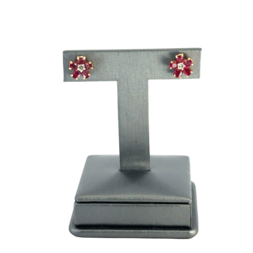 Ruby Diamond Flower Earrings
