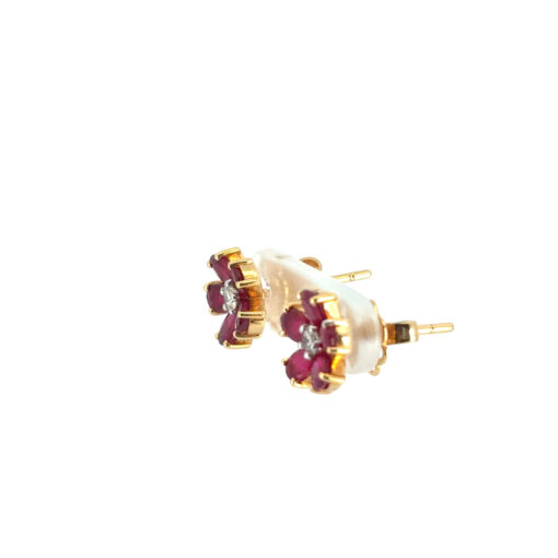 Ruby Diamond Flower Earrings