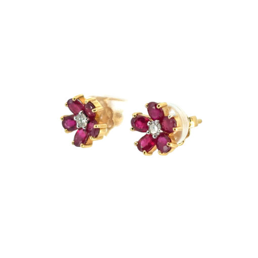 Ruby Diamond Flower Earrings