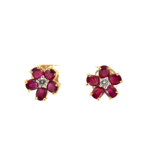 Ruby Diamond Flower Earrings