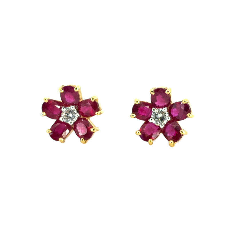 Ruby Diamond Flower Earrings
