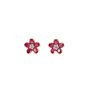 Ruby Diamond Flower Earrings