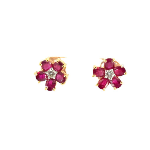 Ruby Diamond Flower Earrings