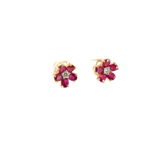 Ruby Diamond Flower Earrings