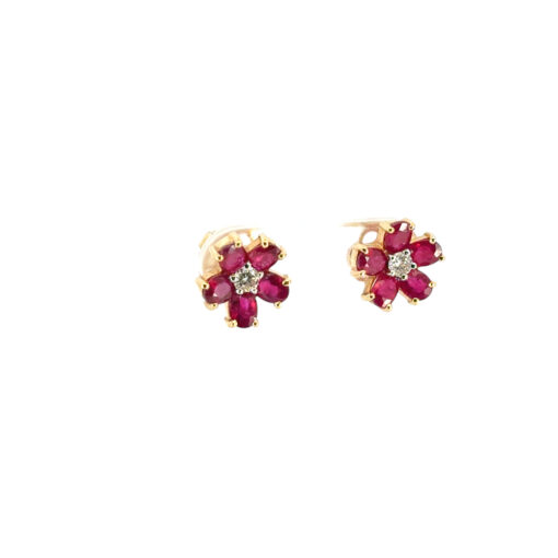 Ruby Diamond Flower Earrings
