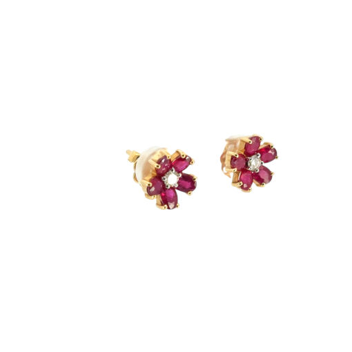 Ruby Diamond Flower Earrings