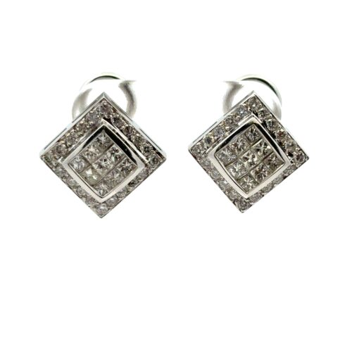 18k White Gold Rhombus approx. 0.82ctw Square Diamond Earrings - Image 11