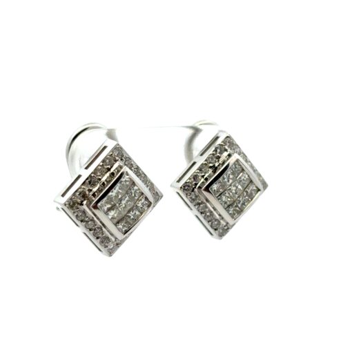 18k White Gold Rhombus approx. 0.82ctw Square Diamond Earrings - Image 12