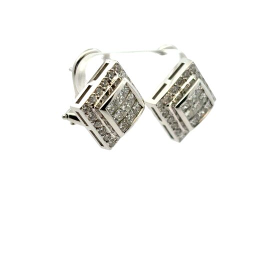 18k White Gold Rhombus approx. 0.82ctw Square Diamond Earrings - Image 4