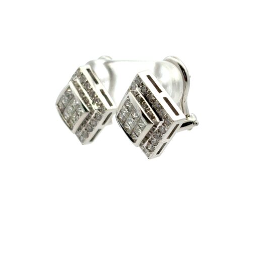 18k White Gold Rhombus approx. 0.82ctw Square Diamond Earrings - Image 5