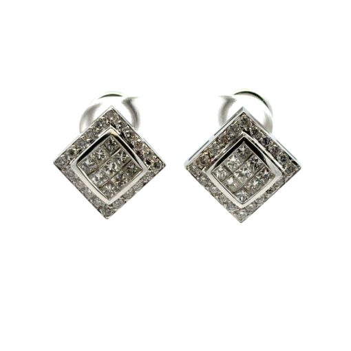 18k White Gold Rhombus approx. 0.82ctw Square Diamond Earrings - Image 6