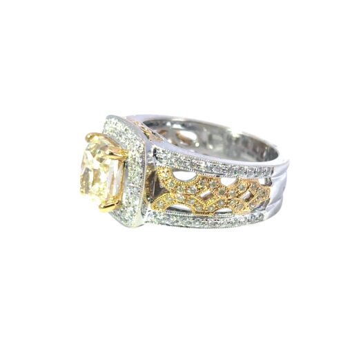 18k White and Yellow Gold 3.02ct Fancy Light Yellow Cushion Cut Diamond Engagement Ring - Image 13