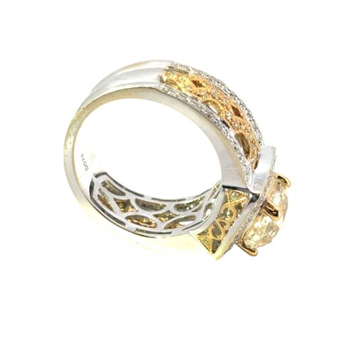 18k White and Yellow Gold 3.02ct Fancy Light Yellow Cushion Cut Diamond Engagement Ring - Image 4