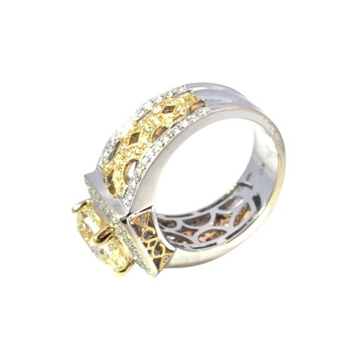 18k White and Yellow Gold 3.02ct Fancy Light Yellow Cushion Cut Diamond Engagement Ring - Image 5