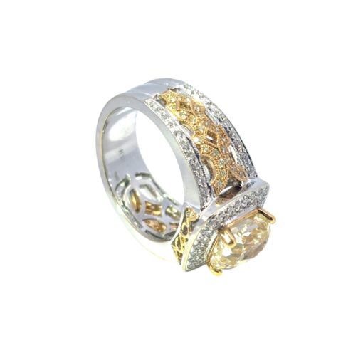 18k White and Yellow Gold 3.02ct Fancy Light Yellow Cushion Cut Diamond Engagement Ring - Image 6