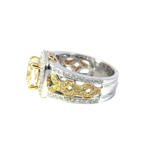 18k White and Yellow Gold 3.02ct Fancy Light Yellow Cushion Cut Diamond Engagement Ring - Image 7