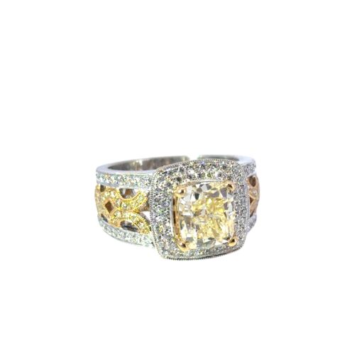 18k White and Yellow Gold 3.02ct Fancy Light Yellow Cushion Cut Diamond Engagement Ring - Image 9