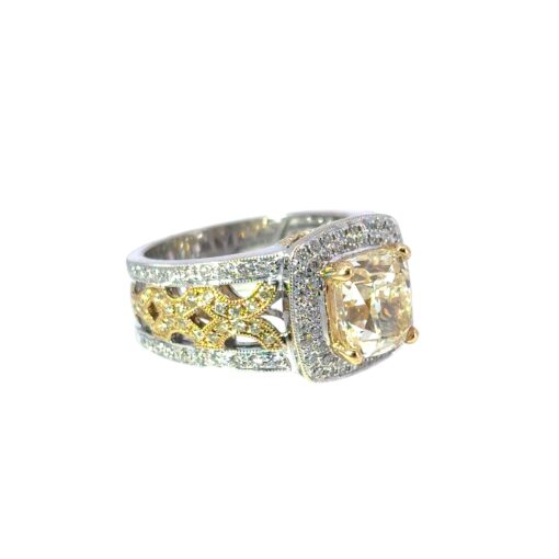 18k White and Yellow Gold 3.02ct Fancy Light Yellow Cushion Cut Diamond Engagement Ring - Image 10