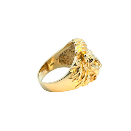 14k Yellow Gold Lions Head Ring with Emerald Eyes and One Round Diamond in Mouth - Image 10