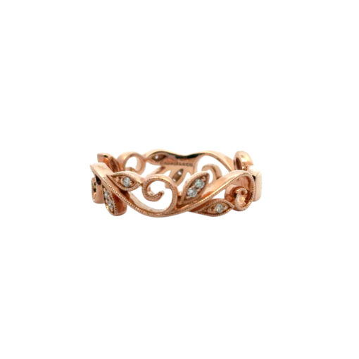 Gabriel and Co. 14k Rose Gold 0.09ctw Diamond Scrolling Floral Eternity Ring Band - Image 10