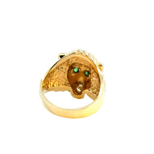 14k Yellow Gold Lions Head Ring with Emerald Eyes and One Round Diamond in Mouth - Image 11