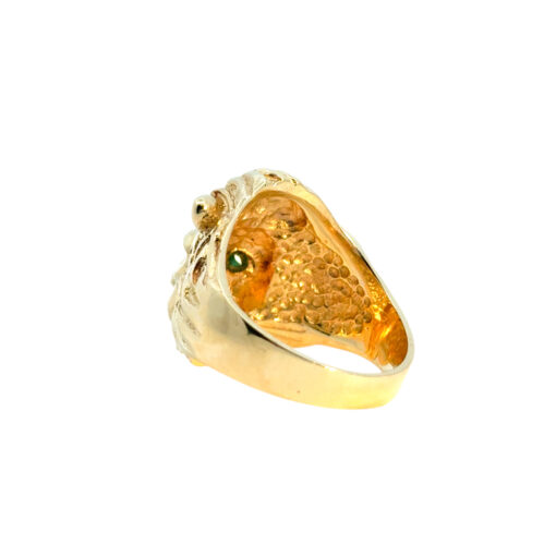 14k Yellow Gold Lions Head Ring with Emerald Eyes and One Round Diamond in Mouth - Image 12