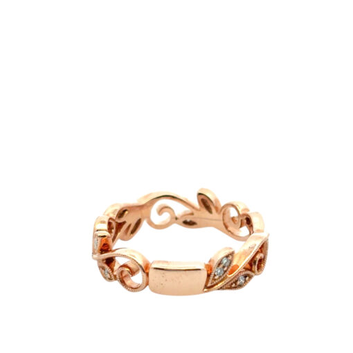 Gabriel and Co. 14k Rose Gold 0.09ctw Diamond Scrolling Floral Eternity Ring Band - Image 12