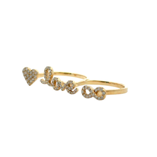 18k Yellow Gold 0.62ctw Diamond Heart Love and Infinity Double Finger Ring - Image 13