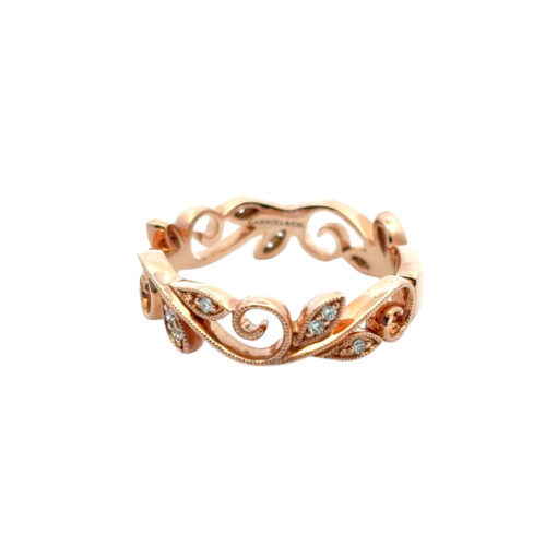 Gabriel and Co. 14k Rose Gold 0.09ctw Diamond Scrolling Floral Eternity Ring Band - Image 13