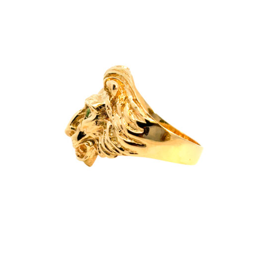 14k Yellow Gold Lions Head Ring with Emerald Eyes and One Round Diamond in Mouth - Image 13